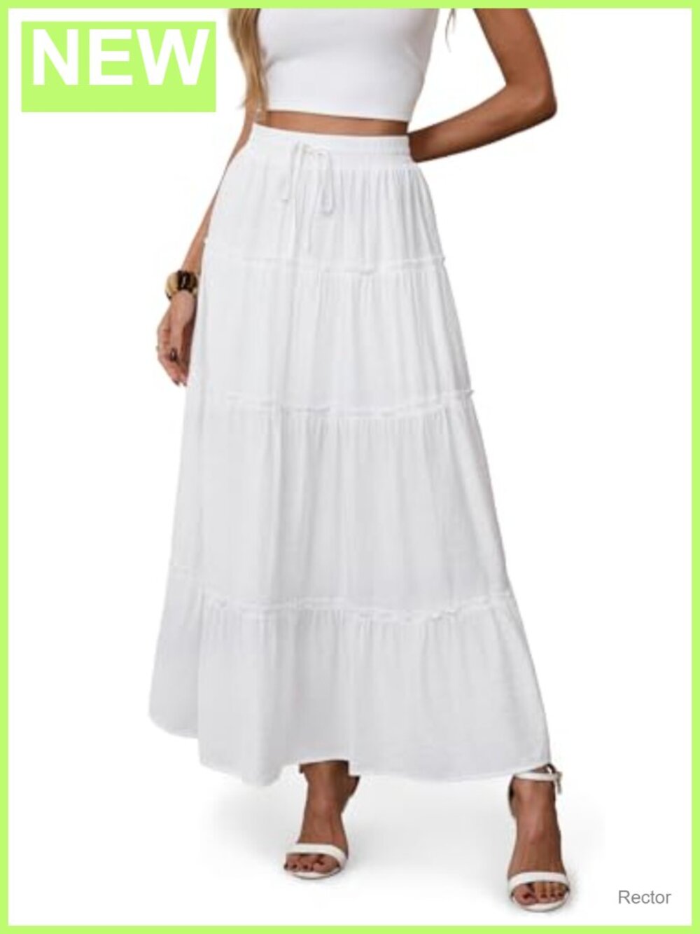 High Waist Drawstring Tiered Maxi Skirt Women A-Line Flowy Rayon Nylon